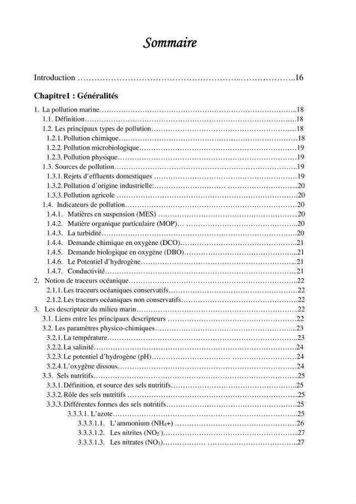 Les paramètres physicochimiques et les sels nutritifs dans la baie de Bou-Ismail