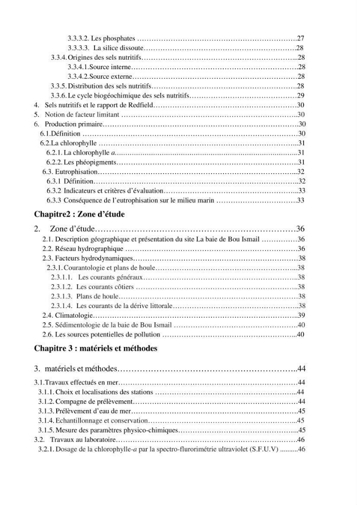 Les paramètres physicochimiques et les sels nutritifs dans la baie de Bou-Ismail