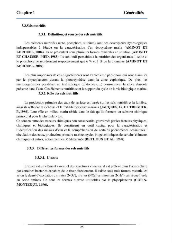 Les paramètres physicochimiques et les sels nutritifs dans la baie de Bou-Ismail