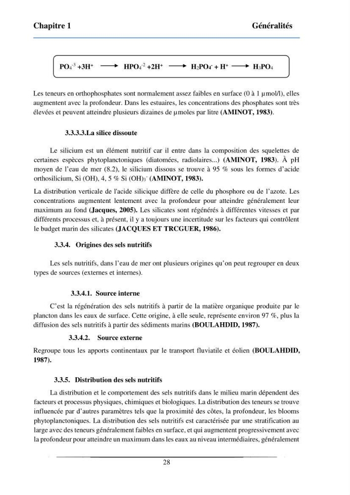 Les paramètres physicochimiques et les sels nutritifs dans la baie de Bou-Ismail