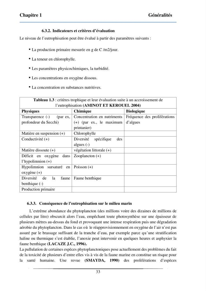 Les paramètres physicochimiques et les sels nutritifs dans la baie de Bou-Ismail