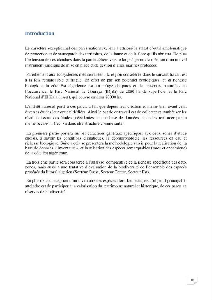 Inventaire de la faune et de la flore marine remarquable des espaces d\'intérêt écologique du secteur Est de la côte Algérienne: