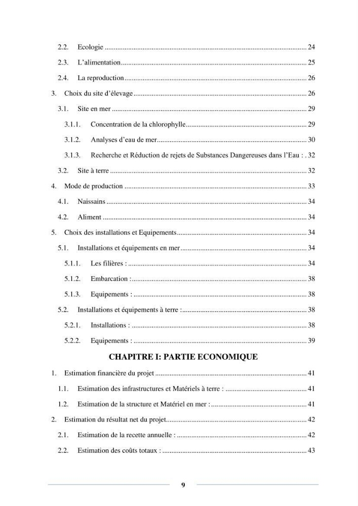Etude de faisabilité technico-économique d’une ferme conchylicole (Mytilus galloprovincialis (Lamarck, 1819)