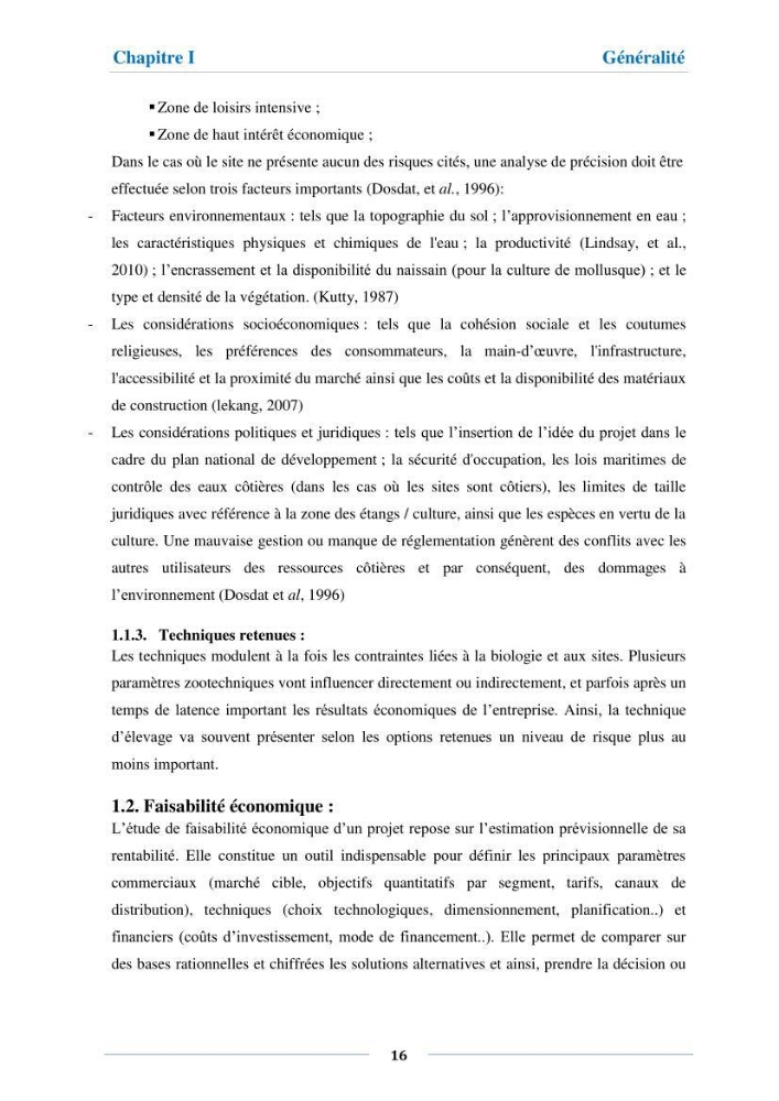 Etude de faisabilité technico-économique d’une ferme conchylicole (Mytilus galloprovincialis (Lamarck, 1819)