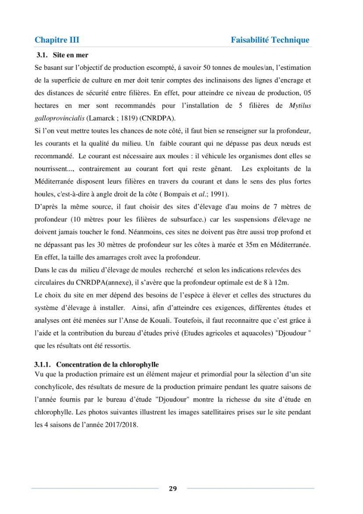 Etude de faisabilité technico-économique d’une ferme conchylicole (Mytilus galloprovincialis (Lamarck, 1819)