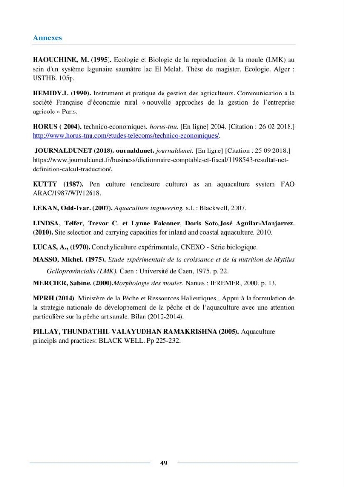 Etude de faisabilité technico-économique d’une ferme conchylicole (Mytilus galloprovincialis (Lamarck, 1819)