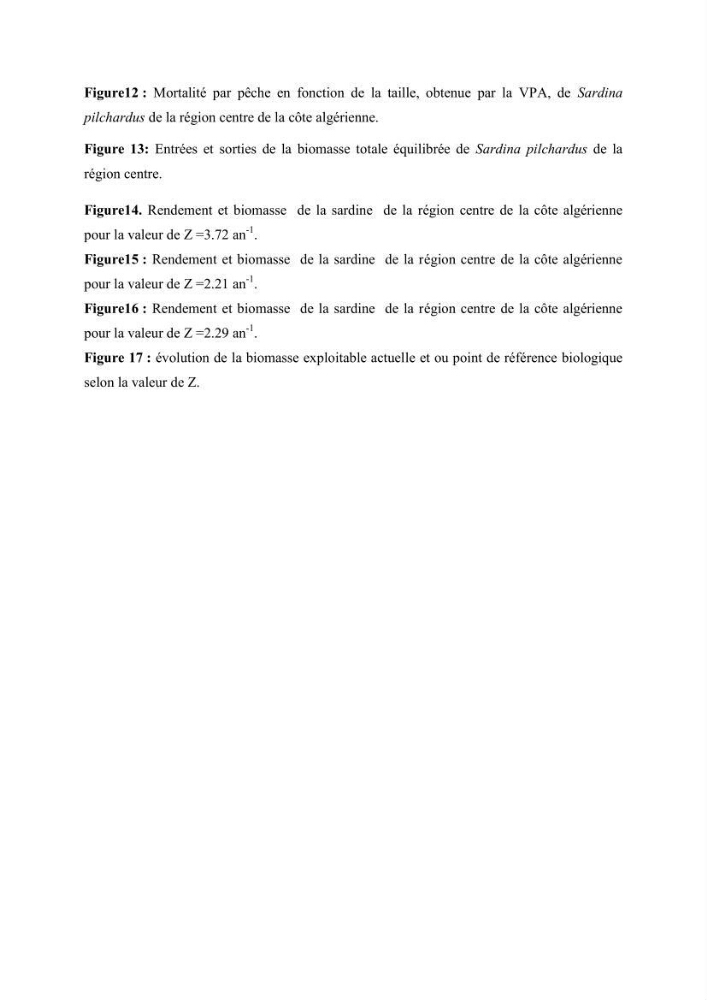 Impact du taux de mortalité totale (Z) sur l\'estimation de la biomasse exploitation de la sardine (Sardina pilchardus Walbaum, 1972) de la région centre de la côte algérienne