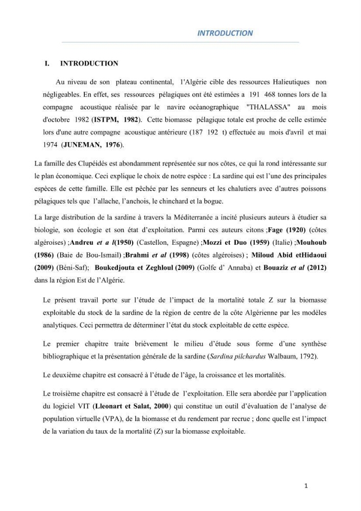 Impact du taux de mortalité totale (Z) sur l\'estimation de la biomasse exploitation de la sardine (Sardina pilchardus Walbaum, 1972) de la région centre de la côte algérienne