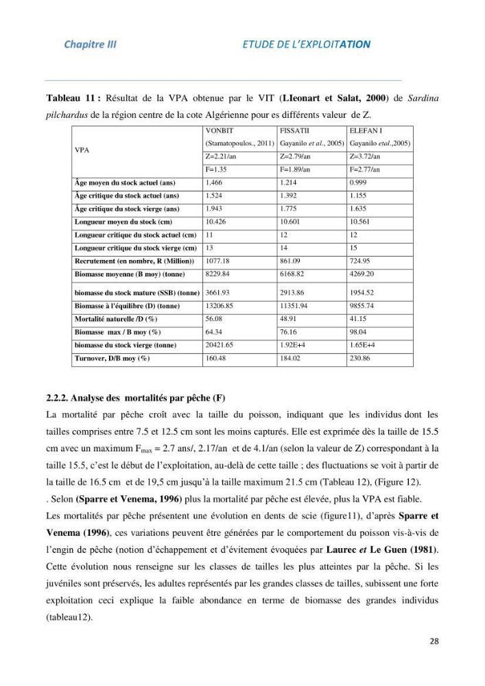 Impact du taux de mortalité totale (Z) sur l\'estimation de la biomasse exploitation de la sardine (Sardina pilchardus Walbaum, 1972) de la région centre de la côte algérienne