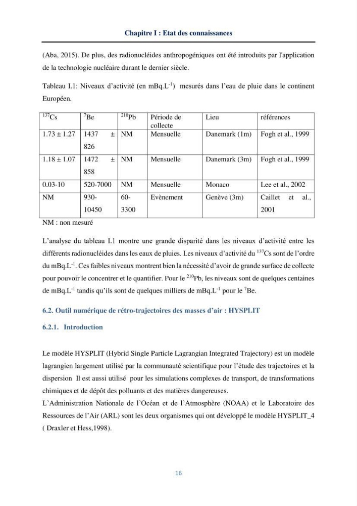 Transfert et dépôt de la radioactivité des aérosols et des eaux de pluie vers le sol et le milieu marin: application au nord de l\'Algérie