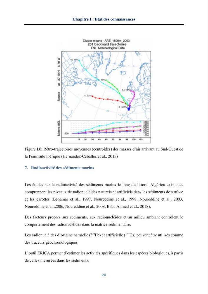 Transfert et dépôt de la radioactivité des aérosols et des eaux de pluie vers le sol et le milieu marin: application au nord de l\'Algérie