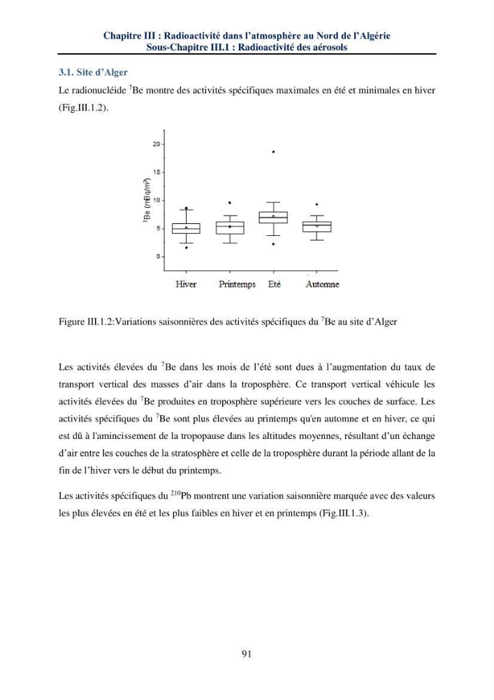 Transfert et dépôt de la radioactivité des aérosols et des eaux de pluie vers le sol et le milieu marin: application au nord de l\'Algérie