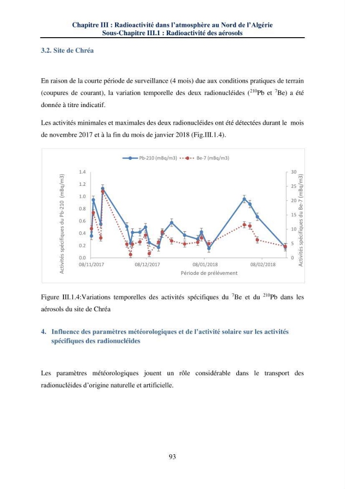 Transfert et dépôt de la radioactivité des aérosols et des eaux de pluie vers le sol et le milieu marin: application au nord de l\'Algérie