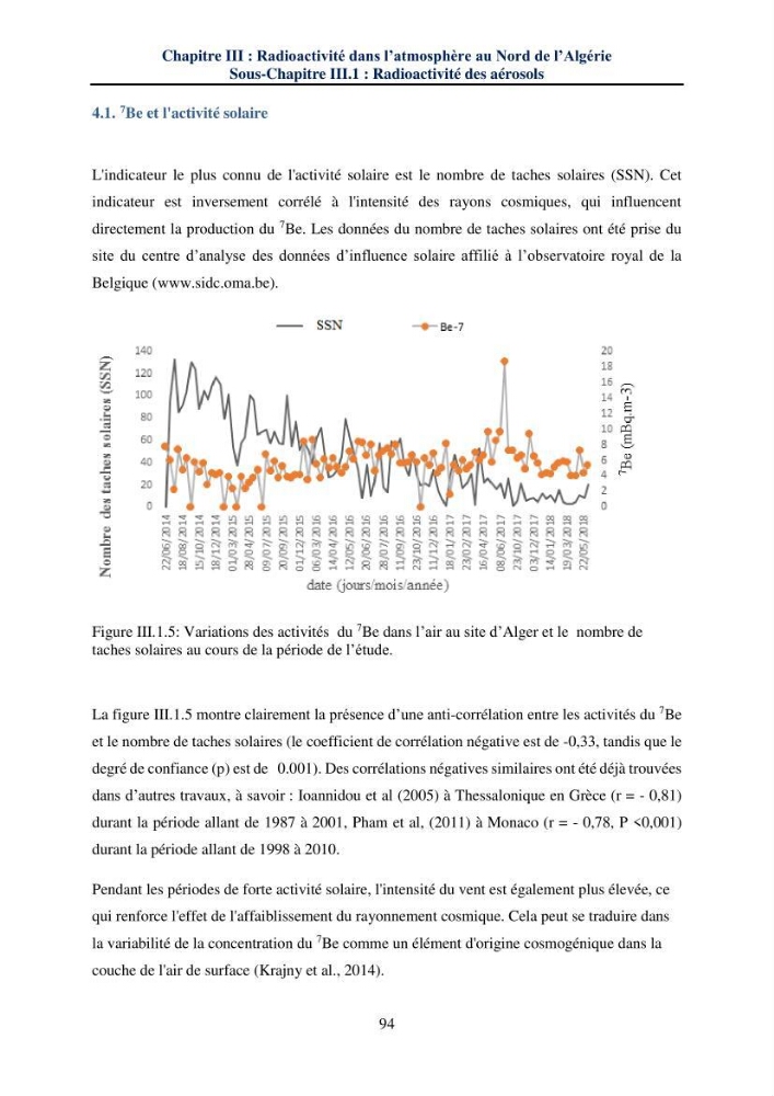 Transfert et dépôt de la radioactivité des aérosols et des eaux de pluie vers le sol et le milieu marin: application au nord de l\'Algérie