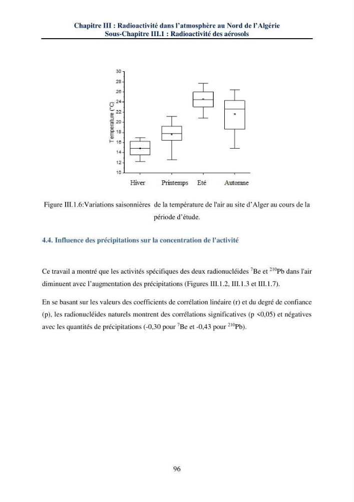 Transfert et dépôt de la radioactivité des aérosols et des eaux de pluie vers le sol et le milieu marin: application au nord de l\'Algérie