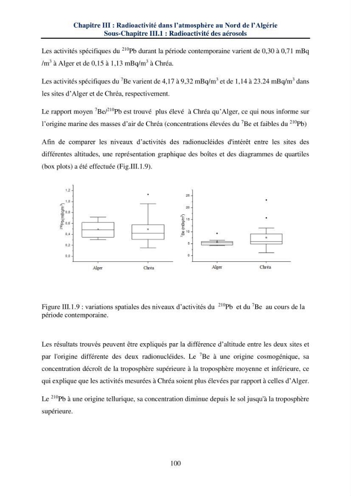 Transfert et dépôt de la radioactivité des aérosols et des eaux de pluie vers le sol et le milieu marin: application au nord de l\'Algérie