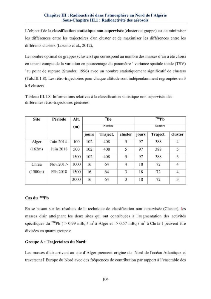 Transfert et dépôt de la radioactivité des aérosols et des eaux de pluie vers le sol et le milieu marin: application au nord de l\'Algérie