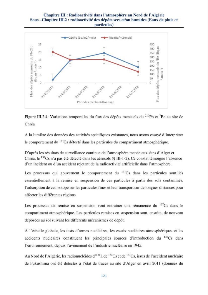 Transfert et dépôt de la radioactivité des aérosols et des eaux de pluie vers le sol et le milieu marin: application au nord de l\'Algérie