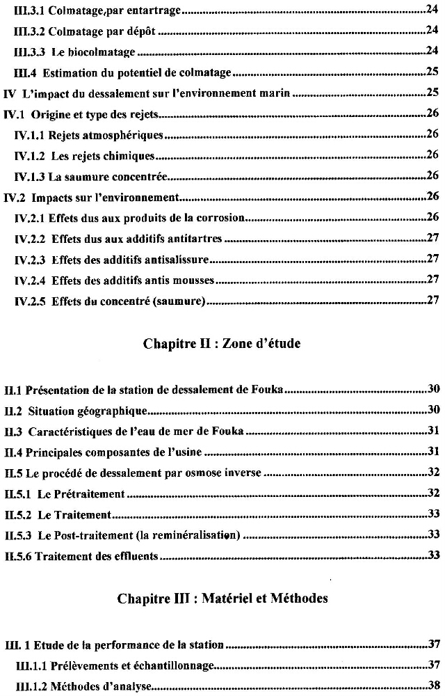 Etude de la performance de la station de dessalement de l\'eau de mer de fouka et son impact sur l\'environnement marin :