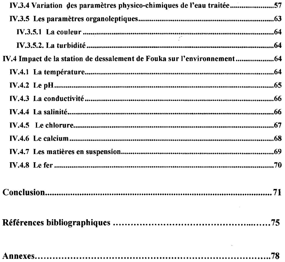 Etude de la performance de la station de dessalement de l\'eau de mer de fouka et son impact sur l\'environnement marin :