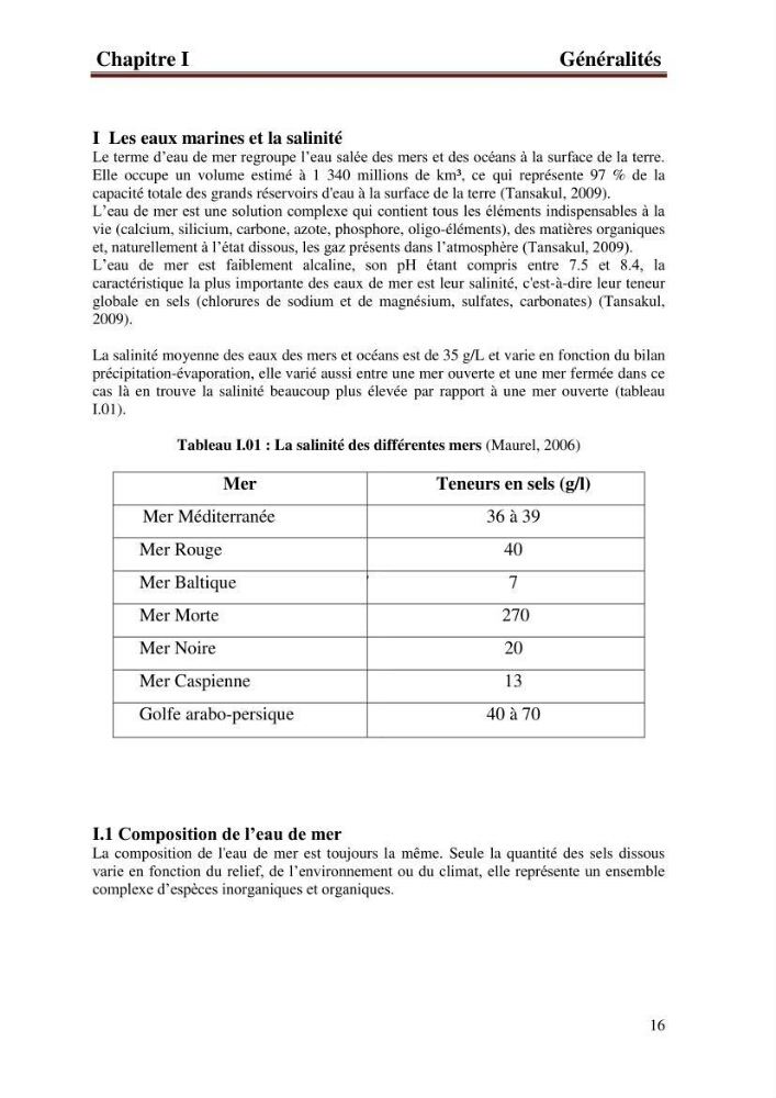 Etude de la performance de la station de dessalement de l\'eau de mer de fouka et son impact sur l\'environnement marin :