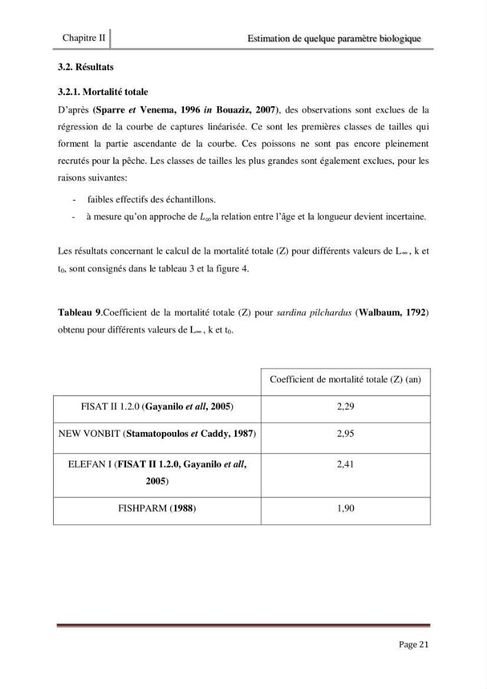 Impact de la variation du taux de mortalité (Z) sur l\'estimation de la biomasse exploitable de sardina pilchardus (Walbaum,1792) de la région Est de la côte Algerienne