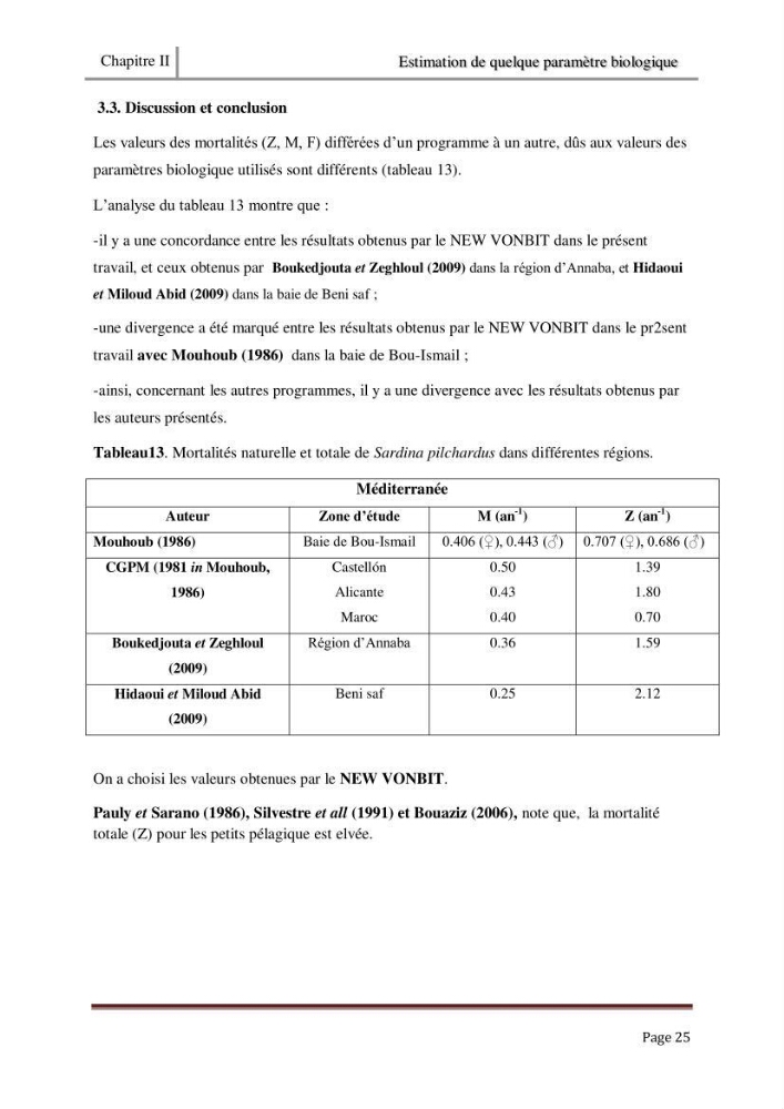 Impact de la variation du taux de mortalité (Z) sur l\'estimation de la biomasse exploitable de sardina pilchardus (Walbaum,1792) de la région Est de la côte Algerienne