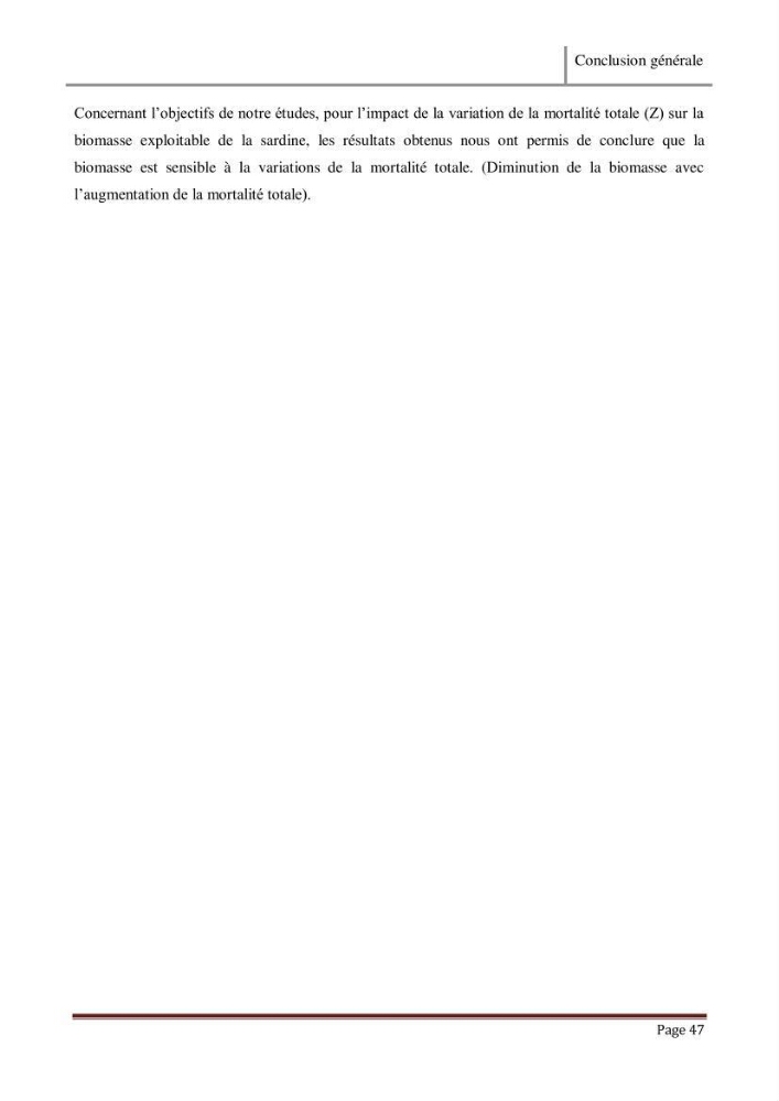 Impact de la variation du taux de mortalité (Z) sur l\'estimation de la biomasse exploitable de sardina pilchardus (Walbaum,1792) de la région Est de la côte Algerienne