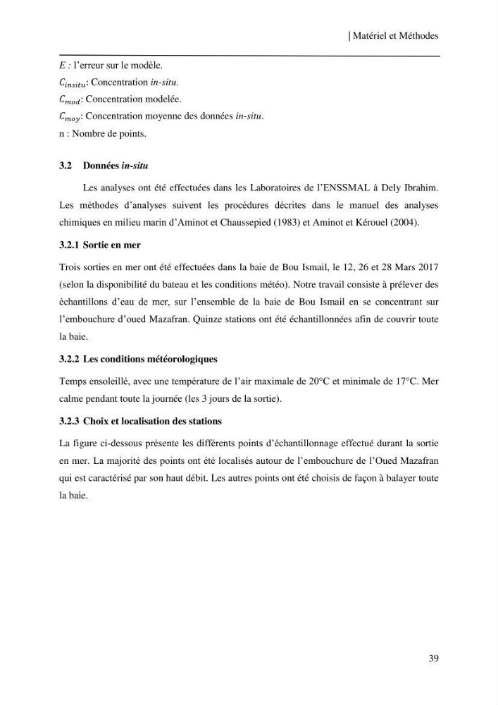 Conception des algorithmes empiriques pour l\'estimation de la chlorophylle-a et la turbidité dans la baie de Bou-Ismail