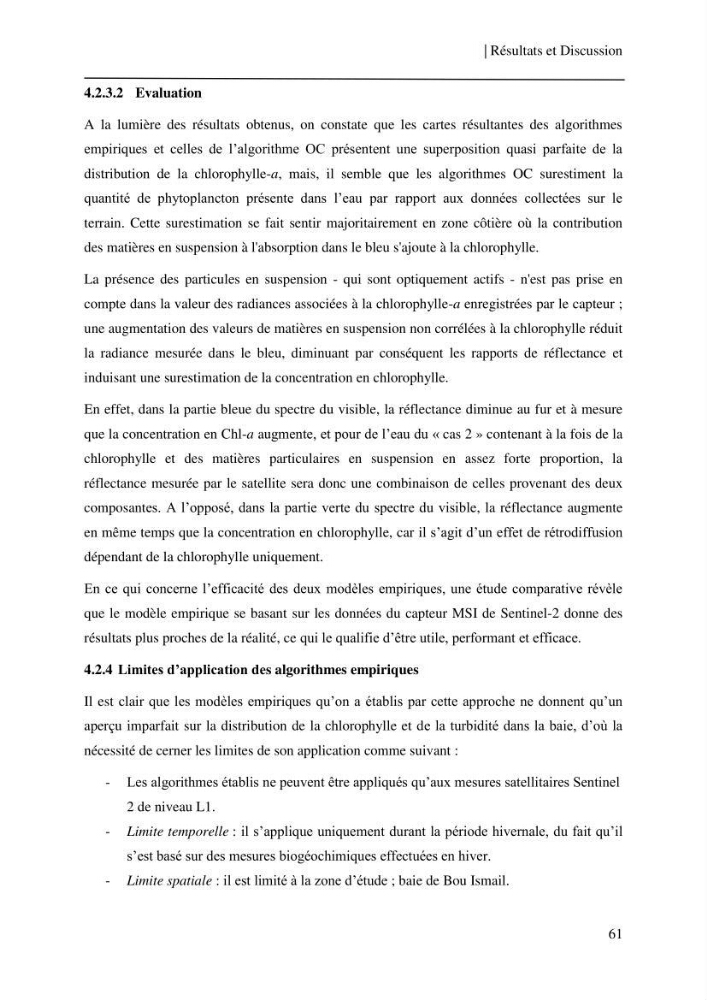 Conception des algorithmes empiriques pour l\'estimation de la chlorophylle-a et la turbidité dans la baie de Bou-Ismail