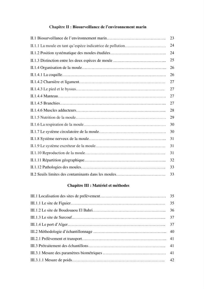 Impact de la pollution sur quelques espèces sédentaires marines
