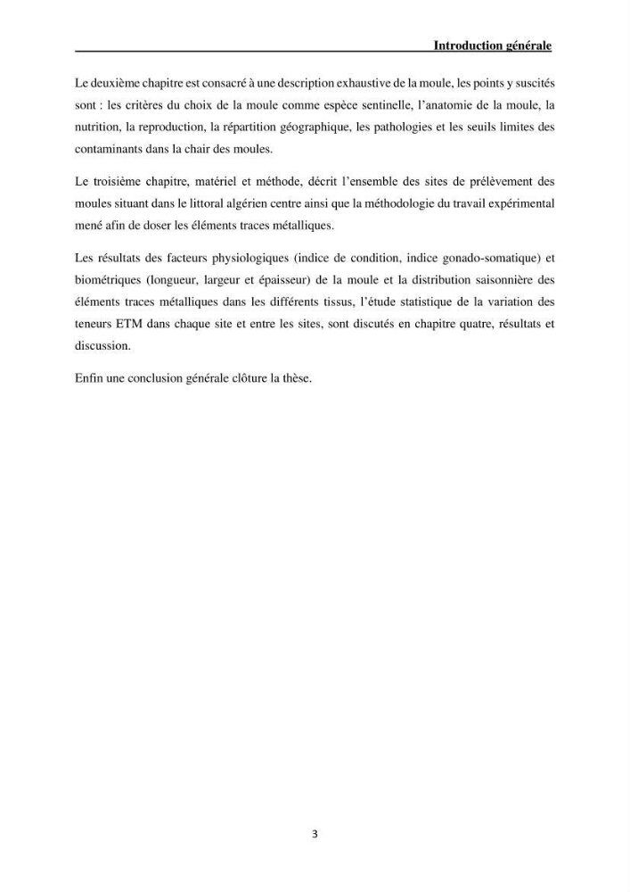Impact de la pollution sur quelques espèces sédentaires marines