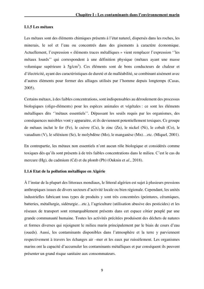 Impact de la pollution sur quelques espèces sédentaires marines