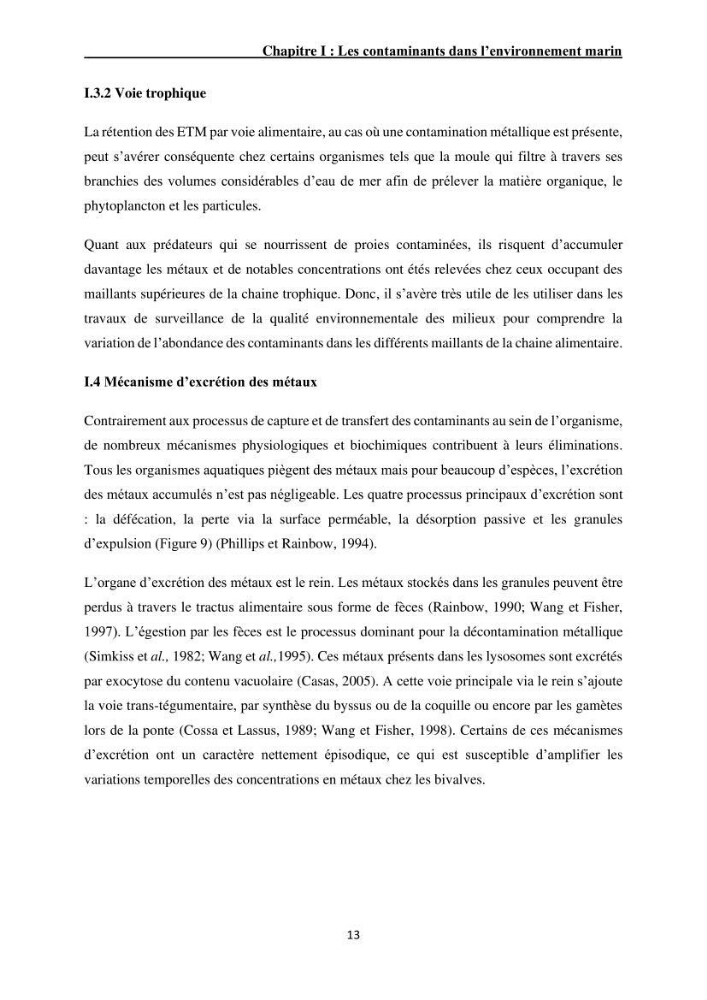 Impact de la pollution sur quelques espèces sédentaires marines