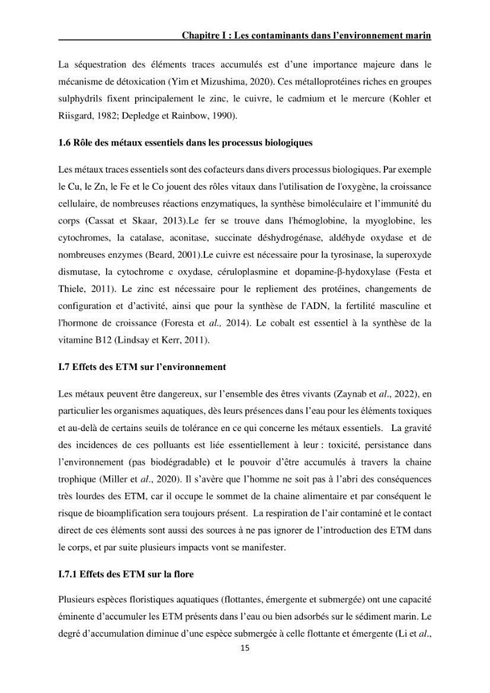 Impact de la pollution sur quelques espèces sédentaires marines