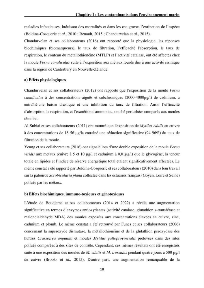 Impact de la pollution sur quelques espèces sédentaires marines