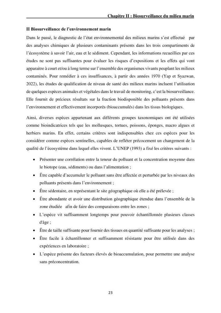 Impact de la pollution sur quelques espèces sédentaires marines