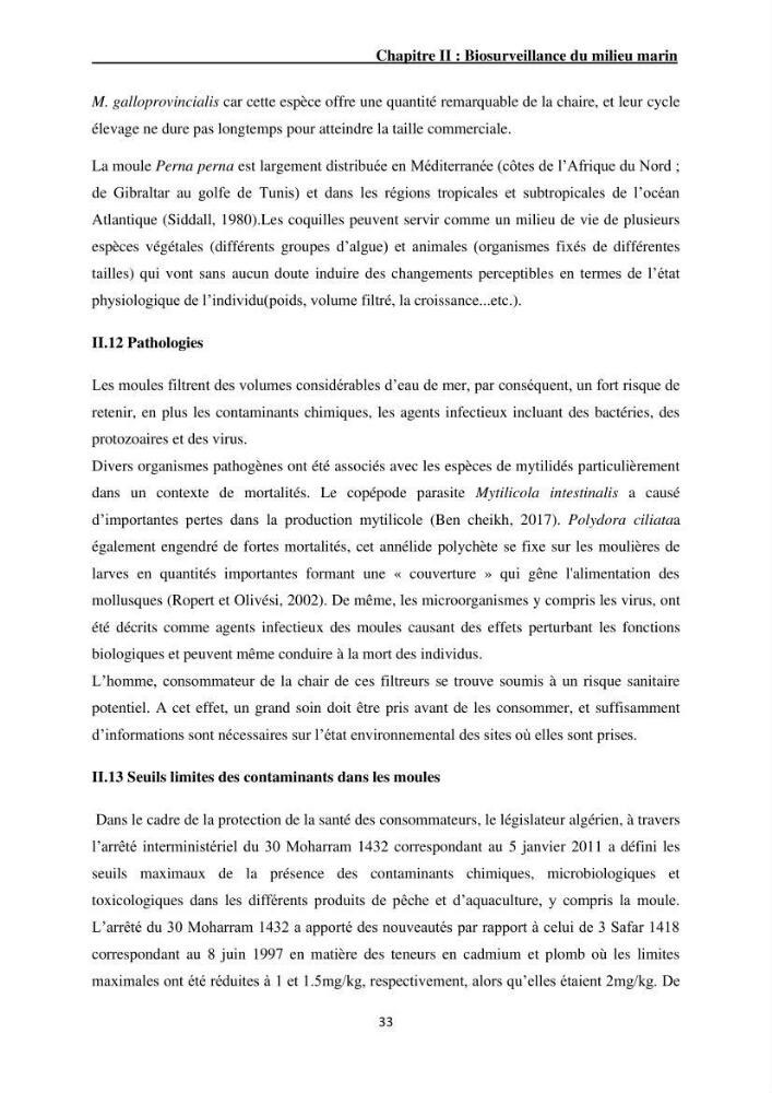 Impact de la pollution sur quelques espèces sédentaires marines