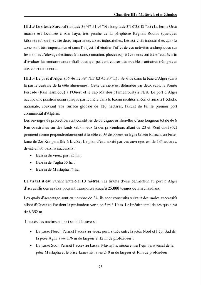 Impact de la pollution sur quelques espèces sédentaires marines