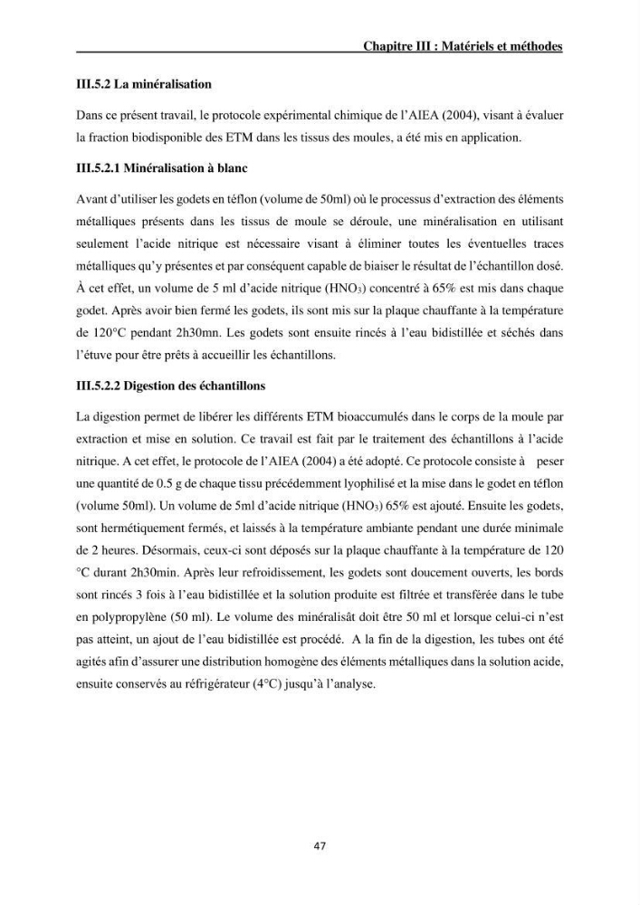 Impact de la pollution sur quelques espèces sédentaires marines