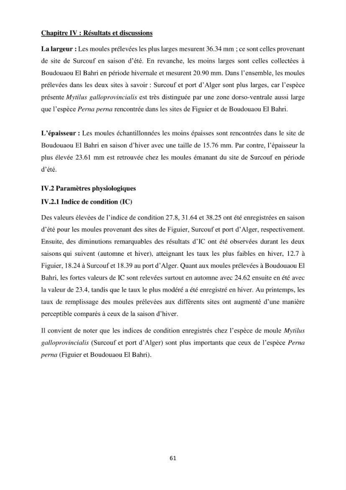 Impact de la pollution sur quelques espèces sédentaires marines