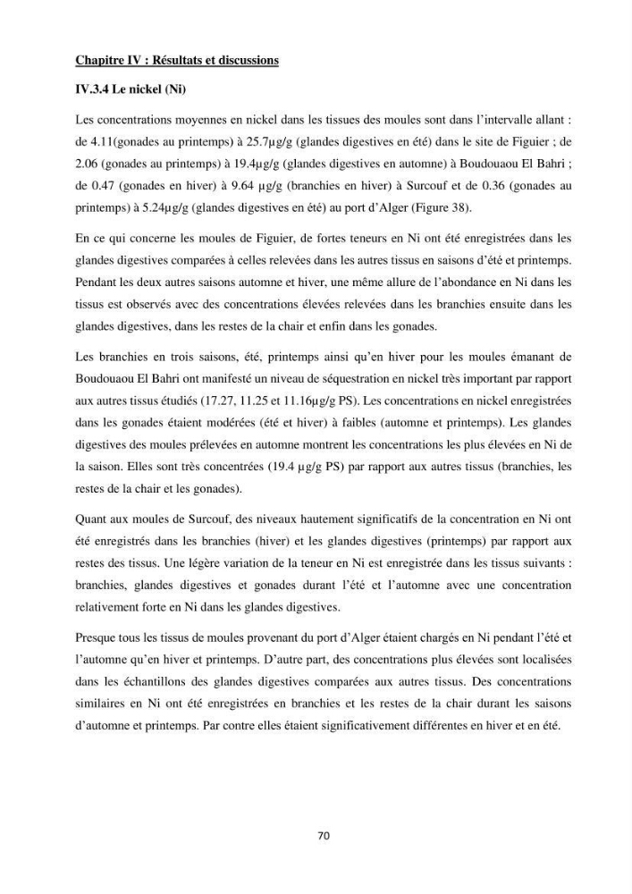 Impact de la pollution sur quelques espèces sédentaires marines