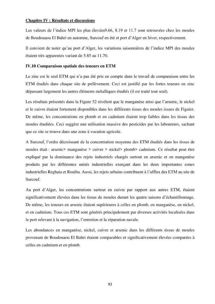Impact de la pollution sur quelques espèces sédentaires marines