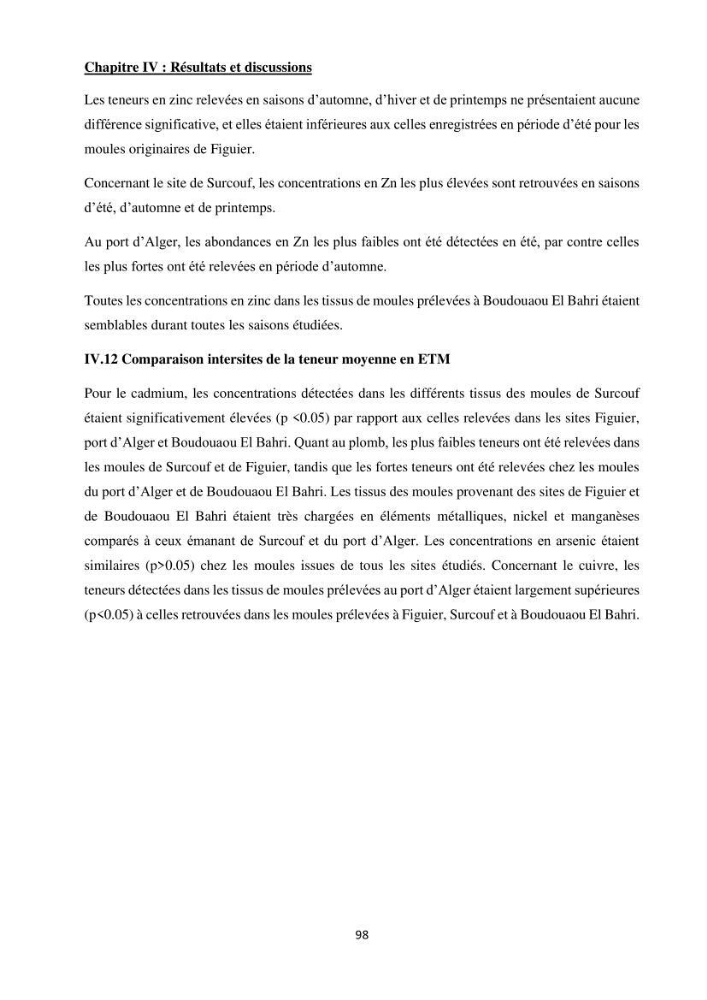 Impact de la pollution sur quelques espèces sédentaires marines