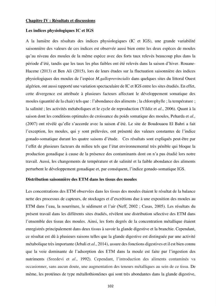 Impact de la pollution sur quelques espèces sédentaires marines
