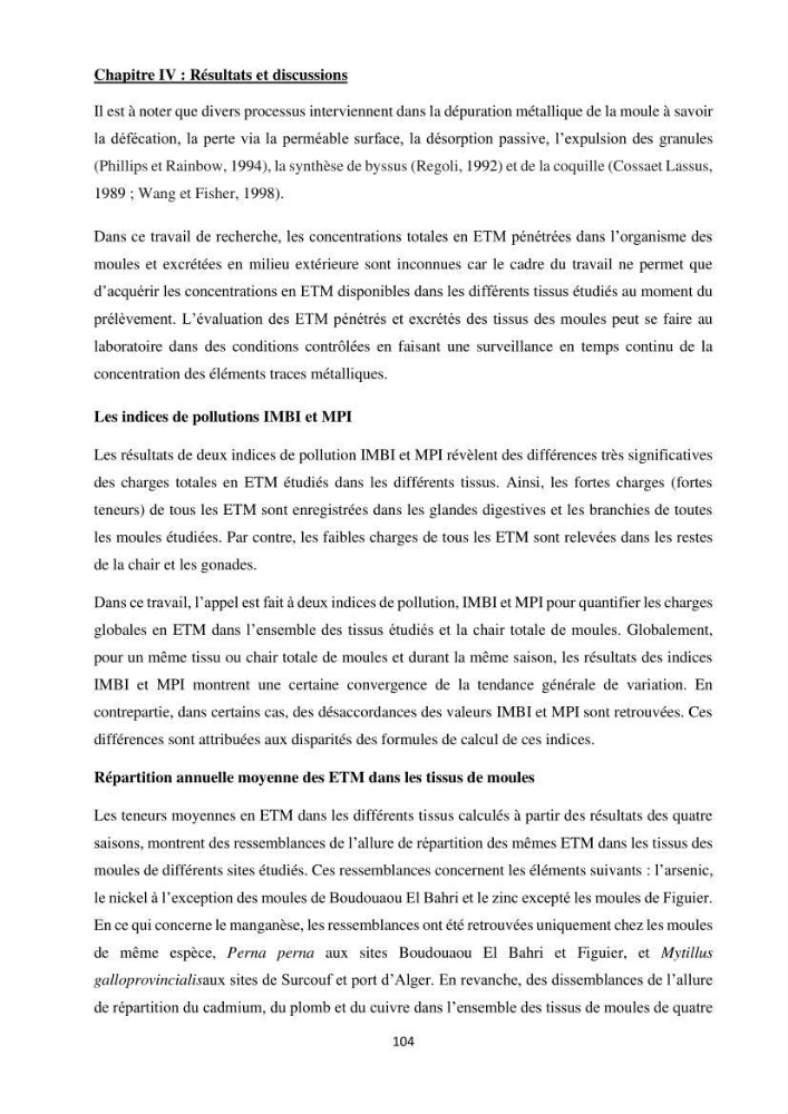 Impact de la pollution sur quelques espèces sédentaires marines