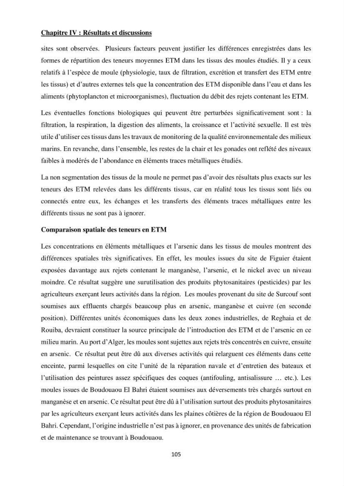 Impact de la pollution sur quelques espèces sédentaires marines