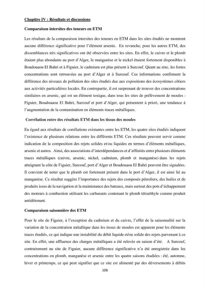 Impact de la pollution sur quelques espèces sédentaires marines