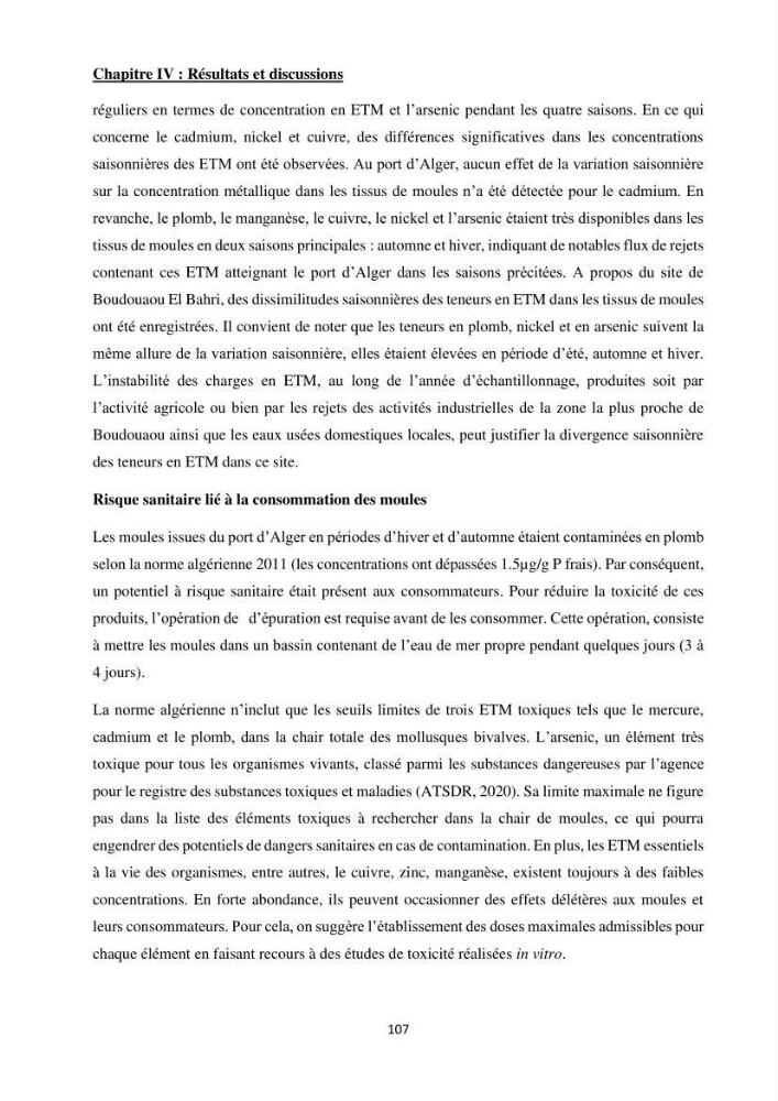 Impact de la pollution sur quelques espèces sédentaires marines