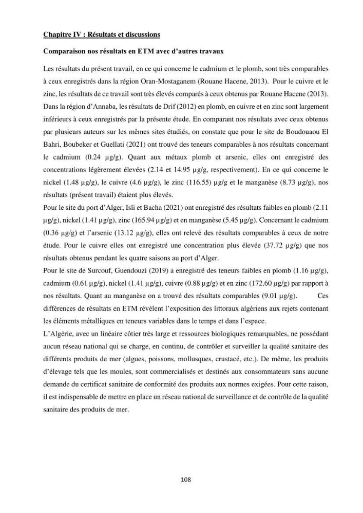 Impact de la pollution sur quelques espèces sédentaires marines